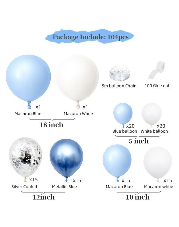 Macaron Blue Theme balionų rinkinys (104 vnt) 1