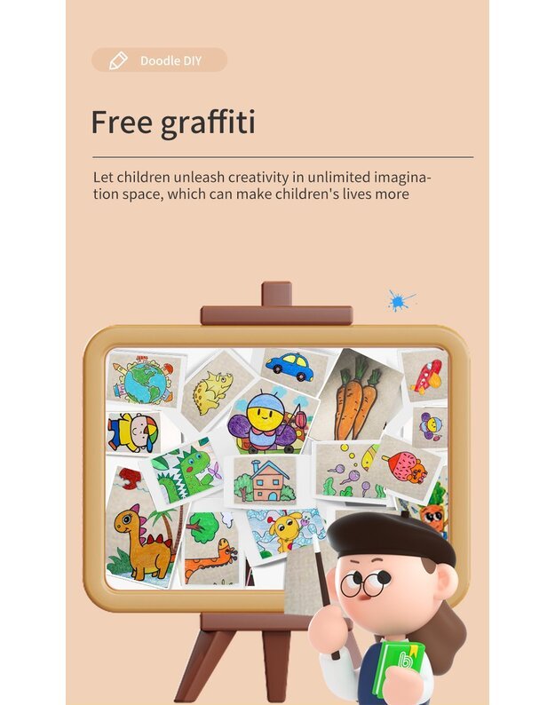 Nešiojamas vaikiškas terminis spausdintuvas Cat Mini Printer X7B, mėlynas + DOVANA (3 spalvoti rulonėliai)  5