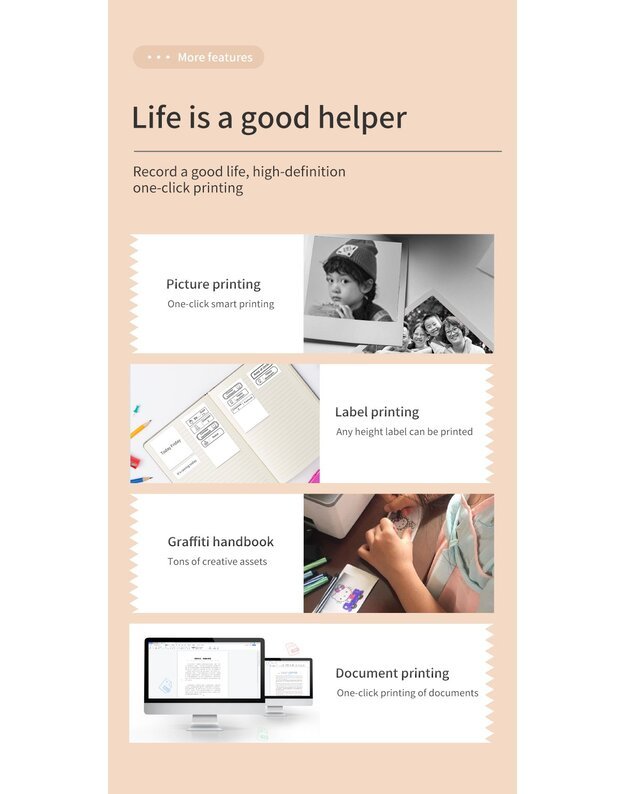 Nešiojamas vaikiškas terminis spausdintuvas Cat Mini Printer X7Y, geltonas + DOVANA (3 spalvoti rulonėliai)  9