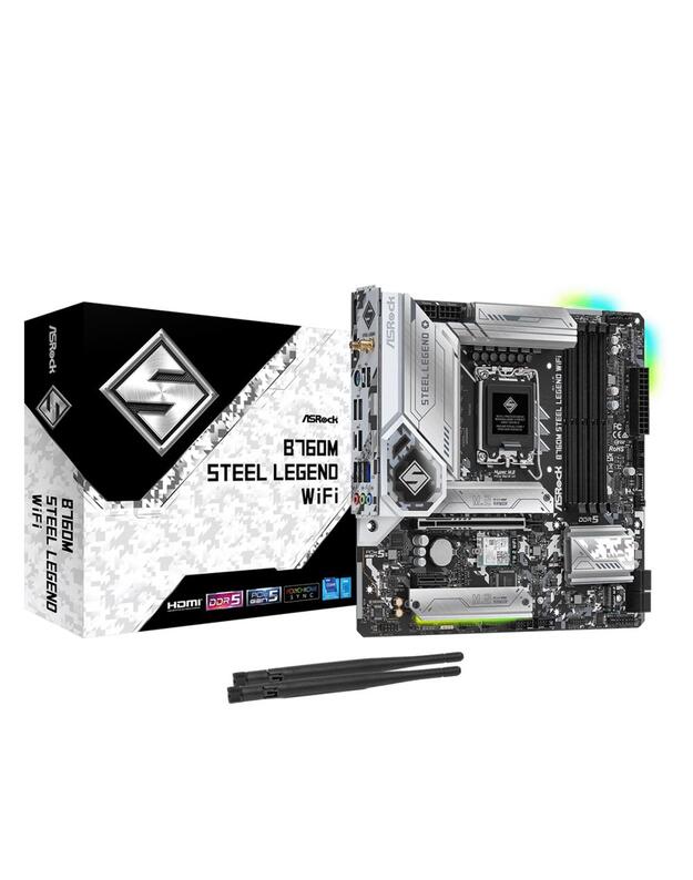 Mainboard|ASROCK|Intel B760 Express|LGA1700|Micro-ATX|Memory DDR5|Memory slots 4|1xPCI-Express 4.0 1x|1xPCI-Express 5.0 16x|4xM.2|1xHDMI|1xDisplayPort|2xUSB 2.0|5xUSB 3.2|1xUSB-C|1xPS/2|1xRJ45|3xAudio port|B760MSTEELLEGENDWIFI