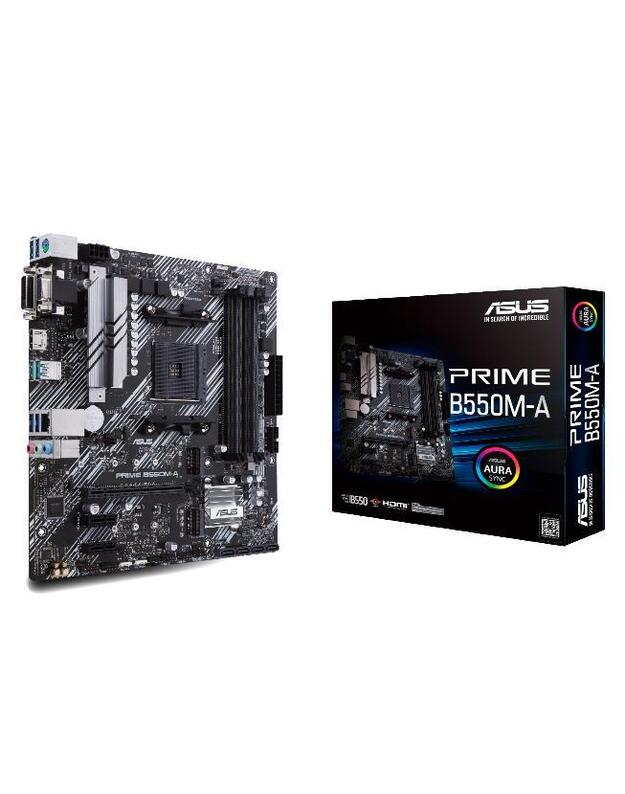 Mainboard|ASUS|AMD B550|SAM4|MicroATX|2xPCI-Express 3.0 1x|2xM.2|1xPCI-Express 4.0 16x|Memory DDR4|Memory slots 4|1x15pin D-sub|1xDVI|1xHDMI|6xUSB 3.2|1xPS/2|1xRJ45|3xAudio port|PRIMEB550M-A