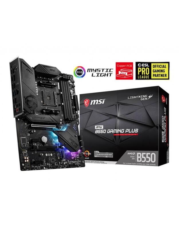 Mainboard|MSI|AMD B550|SAM4|ATX|2xPCI-Express 3.0 1x|1xPCI-Express 3.0 4x|2xM.2|1xPCI-Express 4.0 1x|Memory DDR4|Memory slots 4|1xHDMI|1xDisplayPort|2xAudio-In|3xAudio-Out|4xUSB 2.0|1xUSB type C|3xUSB 3.2|1xPS/2|1xOptical S/PDIF|1xRJ45|MPGB550GAMINGPLUS