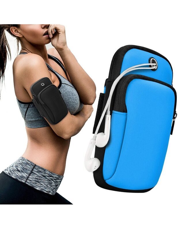 Phone holder on hand Running Armband, blue