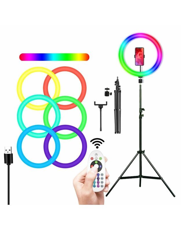 RGB LED žiedo formos lempos ir stovo rinkinys asmenukėms 3