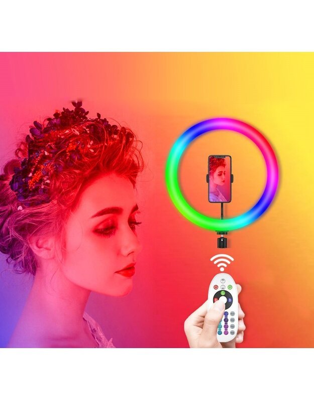 RGB LED žiedo formos lempos ir stovo rinkinys asmenukėms 9