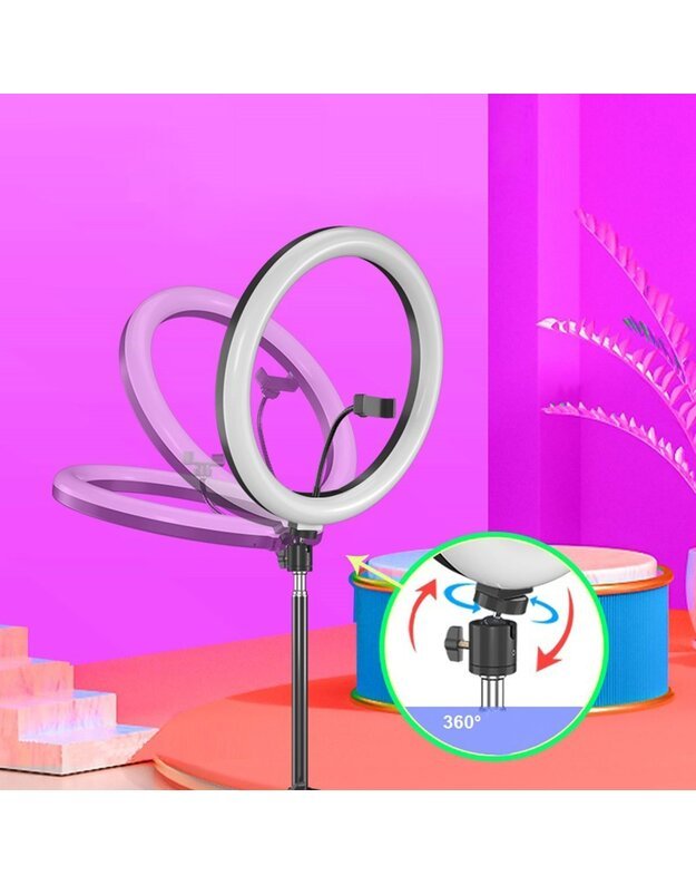 RGB LED žiedo formos lempos ir stovo rinkinys asmenukėms 10