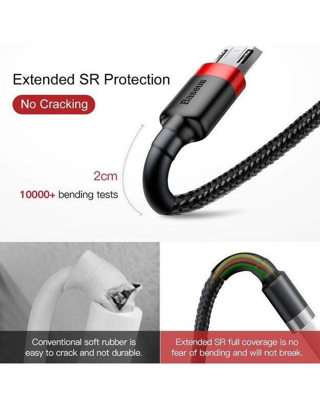 Baseus Cafule QC3.0 1.5A 2M USB / micro laidas, juoda - raudona 2