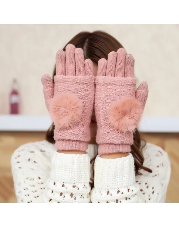 Universalios išmaniosios pirštinės 2 in 1 Dvigubos, rožinės 1