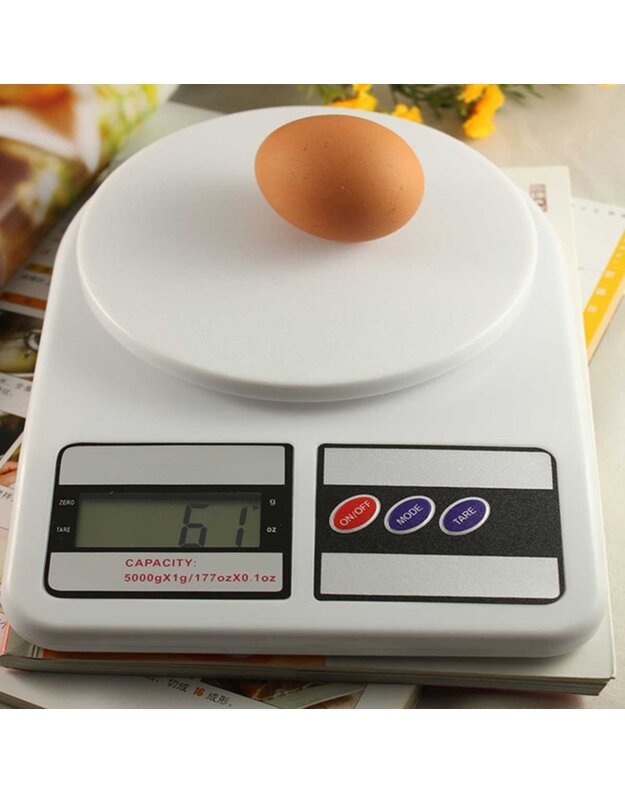 Elektroninės virtuvinės LCD svarstyklės 5kg / 1g, balta 3